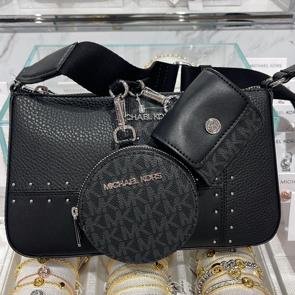 Michael Kors Jet Set Signature Logo Crossbody Bag with Case for Apple Airpods P